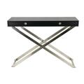 Empire Art Direct Black Ostrich Exotic Leather Console Table with Stainless Steel Legs K-D EXL-1003-04BLK-SS